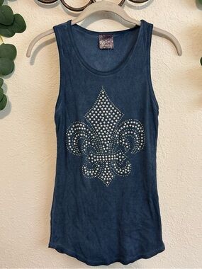 Y2K Emo Grunge Rhinestone Fleur de Lis Tank Top✨
